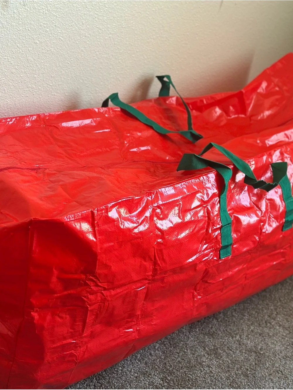 Red Holiday Storage Bag with Green Handles - Home Party Supplies XL
